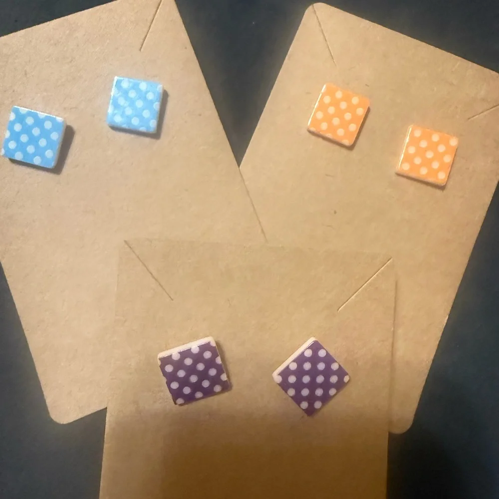 Polka Dot Kids Earrings Set - Blue, Orange, Purple